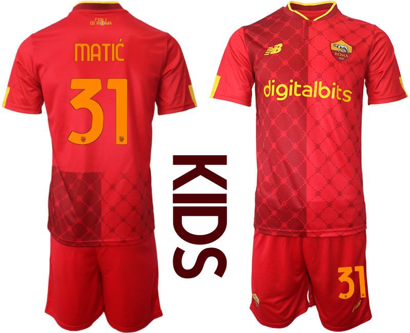Youth 2022-2023 Club AS Rome home red #31 Soccer Jersey